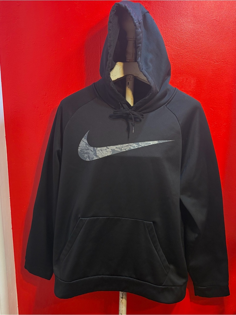 Nike Black Hoodie with Gray Patterned Swoosh